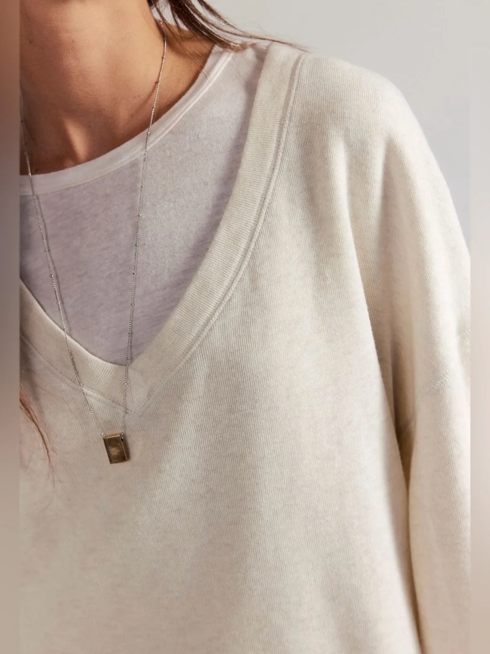 NWT FREE PEOPLE WE THE FREE COMFORT ZONE V NECK PULLOVER OATMEAL HEATHER